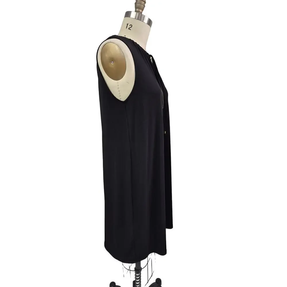 Michael Kors Sleeveless Black Dress Sz XL Gold Hardware & Zipper Swim Cover Up